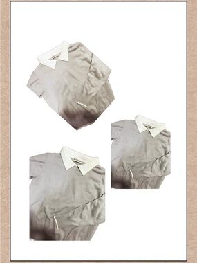 Women's Light Gray Polo Sweater with White Collar